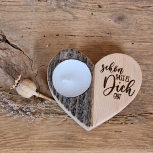 Zirben-Altholz-Teelicht "Schön dass es dich gibt"